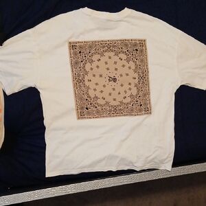 White and Brown Short Sleeve Tee with Patch